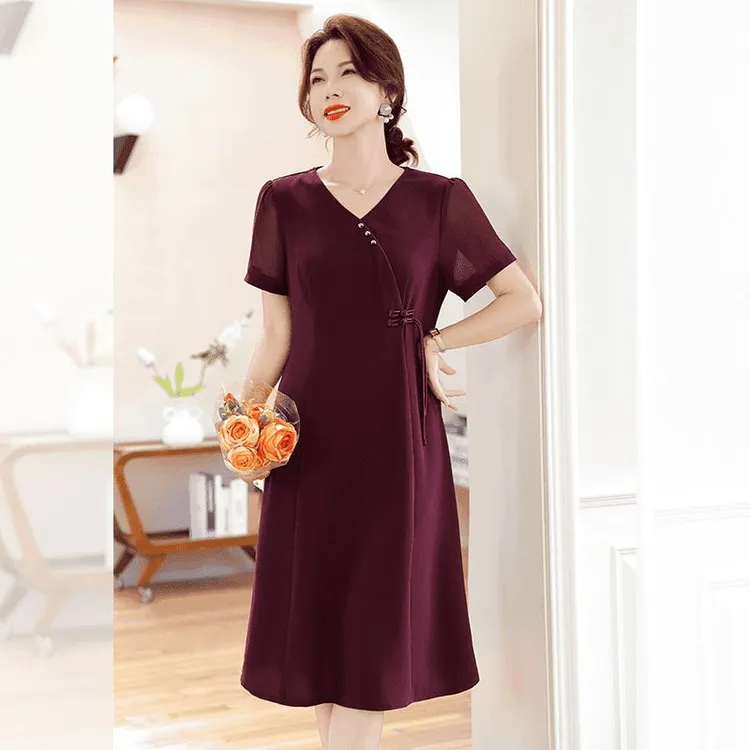 皮尔卡丹新中式妈妈夏短袖连衣裙洋气2025新款中老年女改良旗袍裙