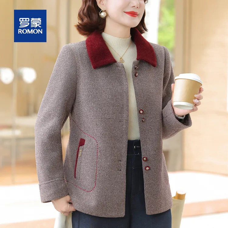 罗蒙50多岁妈妈秋装外套洋气毛呢大衣短款中老年女士春秋呢子上衣