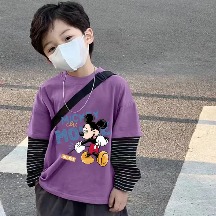 儿童长袖T恤春秋季新款男童痞帅打底衫宝宝中小童秋装假两件上衣t