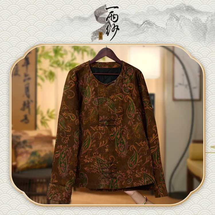 【腰果油彩】259102桑蚕丝提花缎香云纱上衣棉外套新中式45