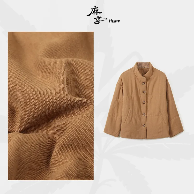 麻享【落日余晖】亚麻棉砂洗复古立领棉服新雪丽棉填充保暖FSY51485