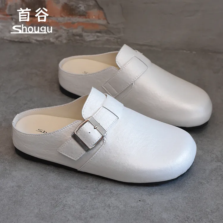 shougu/首谷2025春季新款包头半拖鞋女英伦风懒人休闲平底勃肯鞋