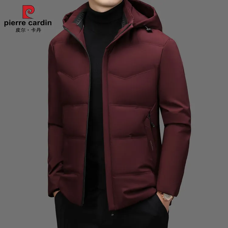 皮尔卡丹冬季羽绒服男士休闲白鸭绒外套防寒可脱卸帽子加厚保暖潮