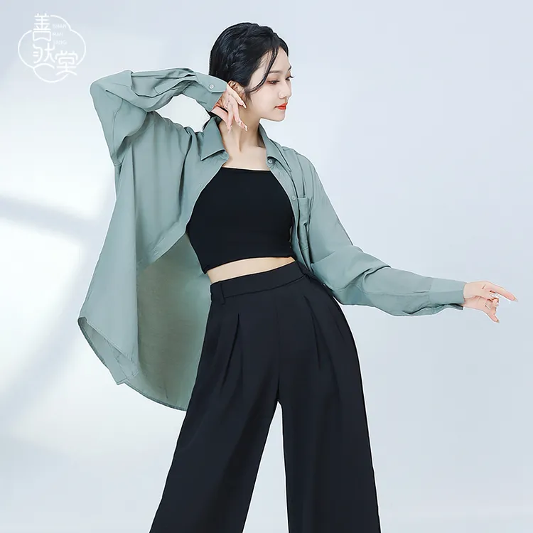 善然堂秋冬新款现代舞长袖练功服上衣宽松开衫舞蹈表演出男女衬衫