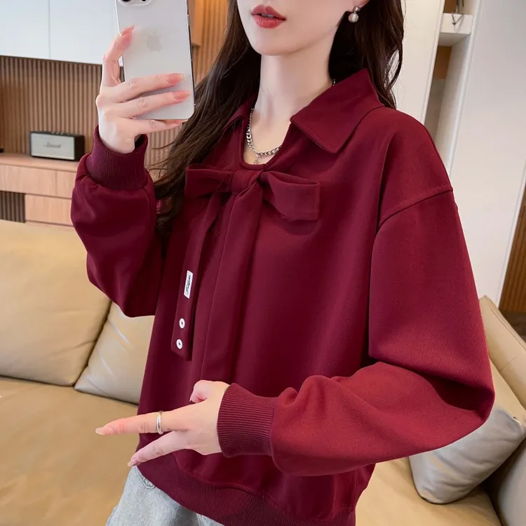 翻领蝴蝶结卫衣女2025新款春秋季韩版宽松薄款设计感小众上衣外套