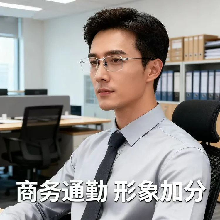 10号超轻纯钛无框近视眼镜男简约时尚刀锋战士镜腿镂空设计变色镜