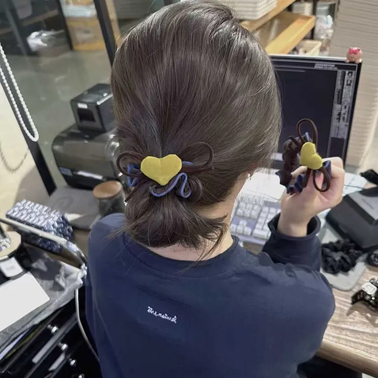 韩国发饰简约蝴蝶结植绒爱心发圈懒庸风超肉面膜发绳扎马尾橡皮筋
