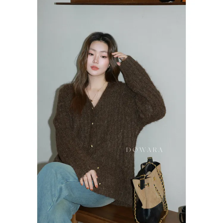 大婉酱微胖定制【暮光浮金】绵羊毛开衫慵懒风针织外搭女3005D