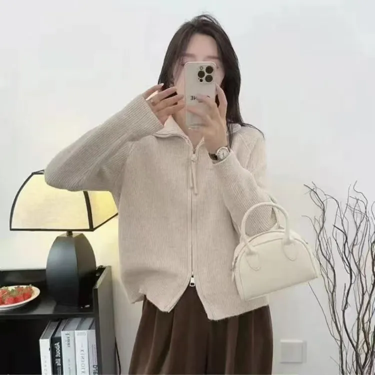 【拉链打底衫】宝坑条拉链针织打底衫秋冬季新款宽松韩版毛衣开衫