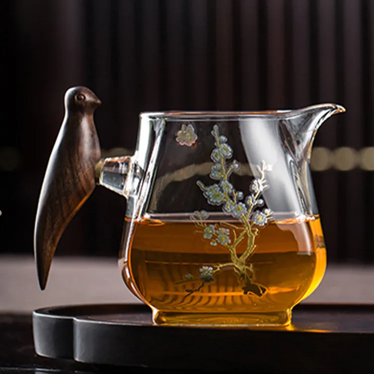 漫佳 喜上眉梢木璃公道杯 高硼硅耐热玻璃 中式高档鑫凤祥 ≈400ml