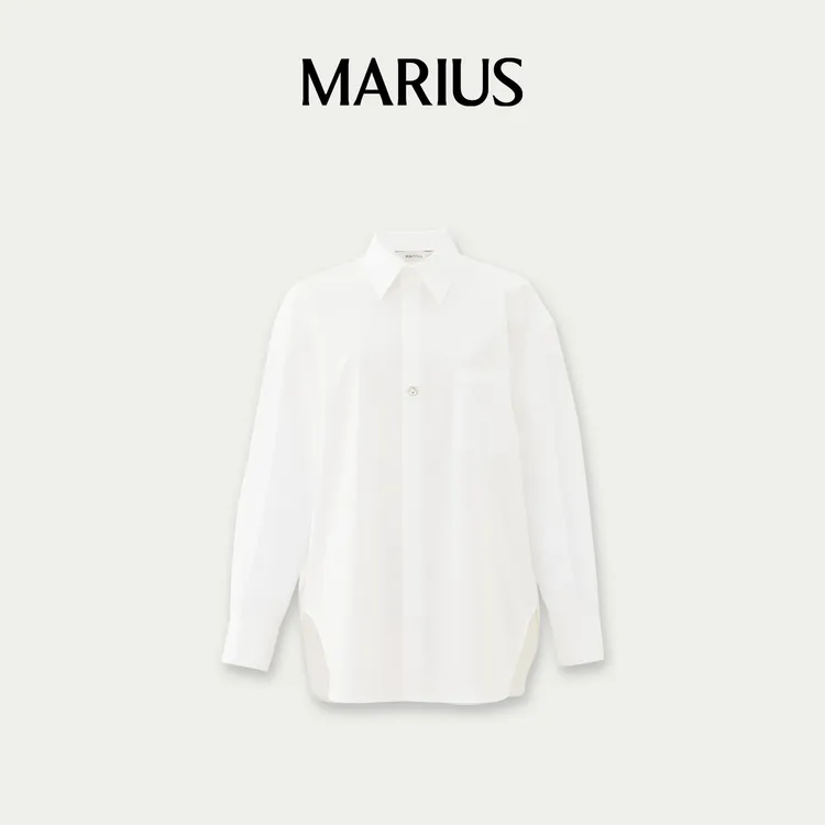 MARIUS“云白衫”吸湿透气廓形柔韧有筋骨白色钻石纽扣松弛衬衫