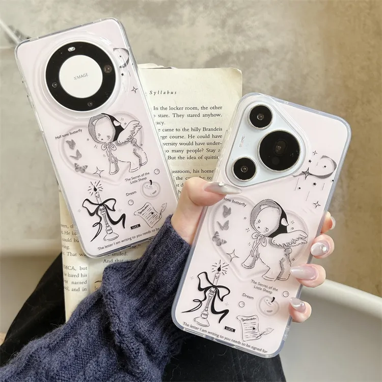 适用华为mate70pro手机壳pura70简约卡通ins天使绵羊60防摔保护女