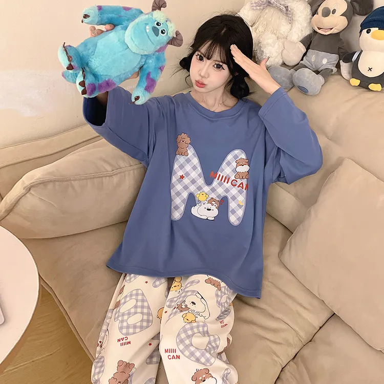 睡衣女款爆款2025新款春秋长袖学生卡通可爱宽松家居服套装可外穿