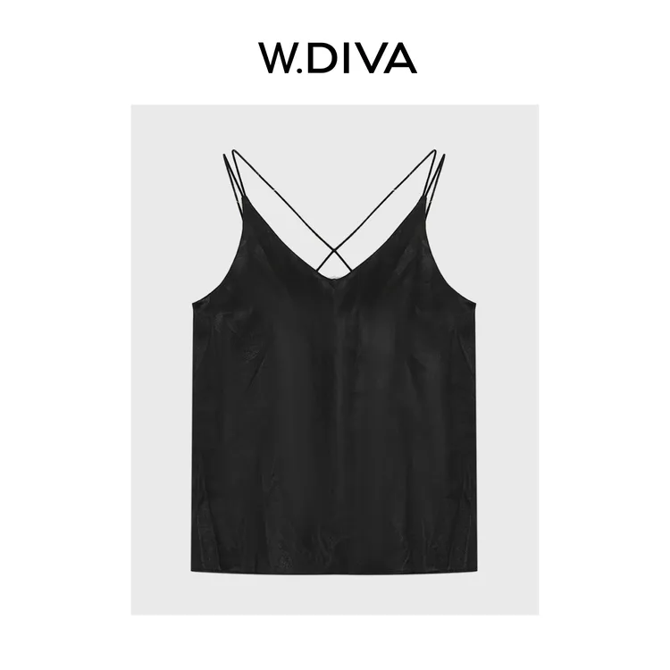 W.Diva【魅影】23姆米香云纱弹力缎自带胸垫V领吊带背心52T192471