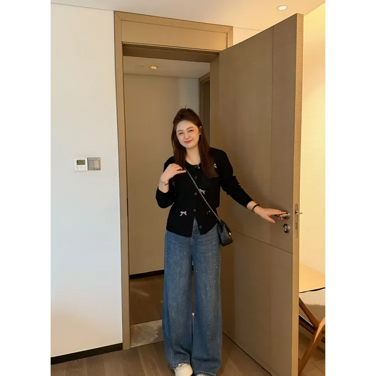 楠序【半甜主义】迪迪微胖女装 2025秋装针织衫外套毛衣开衫YZ37212