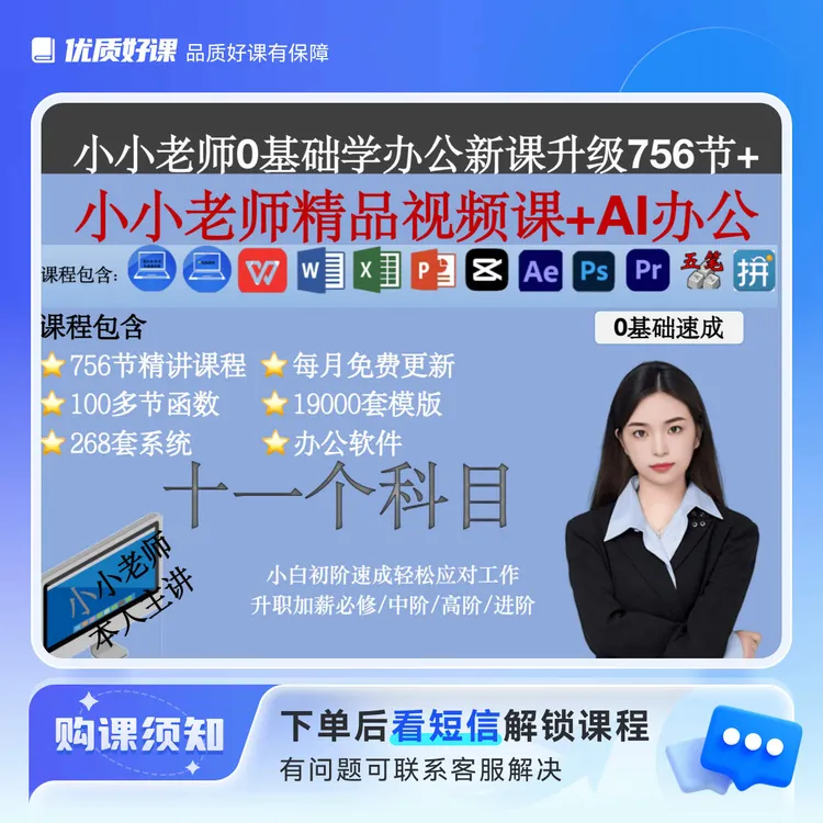 电脑培训wps/excel/word/ppt/AI十一门视频课