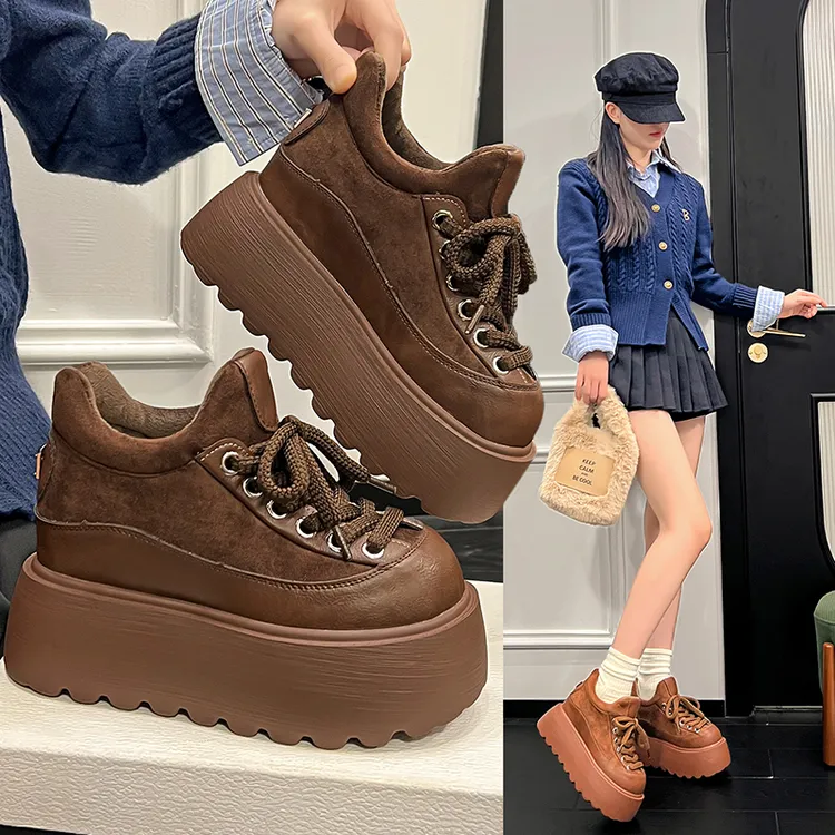 松糕勃肯鞋女加绒2025冬季新款时尚内增高超厚底小个子休闲板鞋