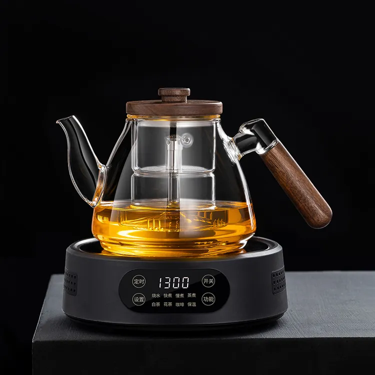 大容量玻璃耐高温蒸煮一体茶壶胡桃木煮茶器电陶炉专用养生壶茶炉