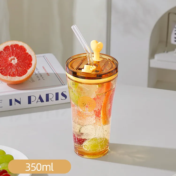 【三店】350ML光面吸管杯高硼硅玻璃杯带盖高颜值耐高温吸管杯