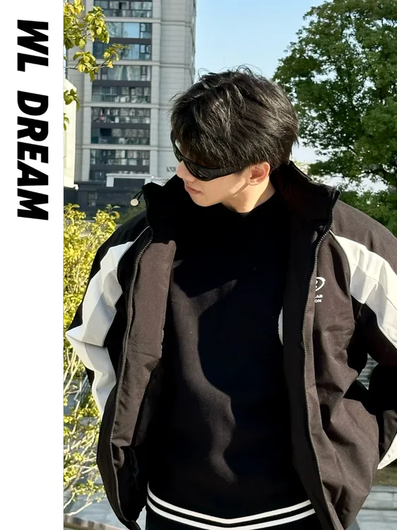 WL丨飞行夹克棉服男士冬季显型加厚黑白条纹棉衣美式潮流保暖