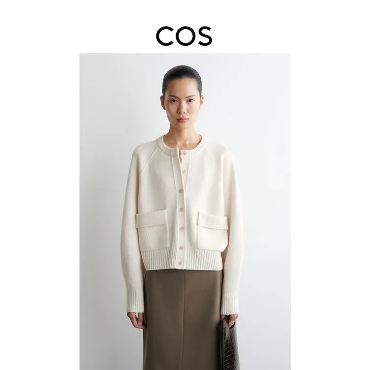 COS女装 标准版型美利奴羊毛针织衫白色2025秋季新品1293670002