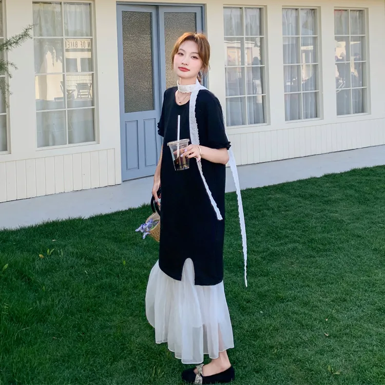 法式氛围感套装裙女2025夏季新款复古浪漫风蕾丝飘带T恤裙半身裙