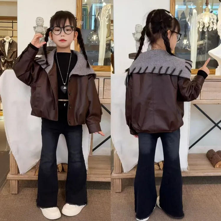 女童皮衣外套秋装2025新款中大童时髦潮酷上衣儿童洋气机车服套装