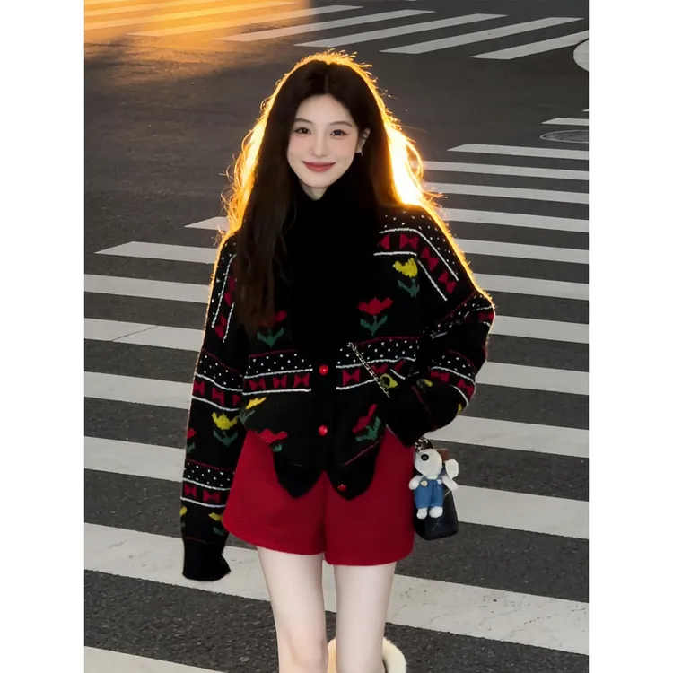 【落雪圣诞岛】泡菜订制复古韩系提花针织毛衣23593#