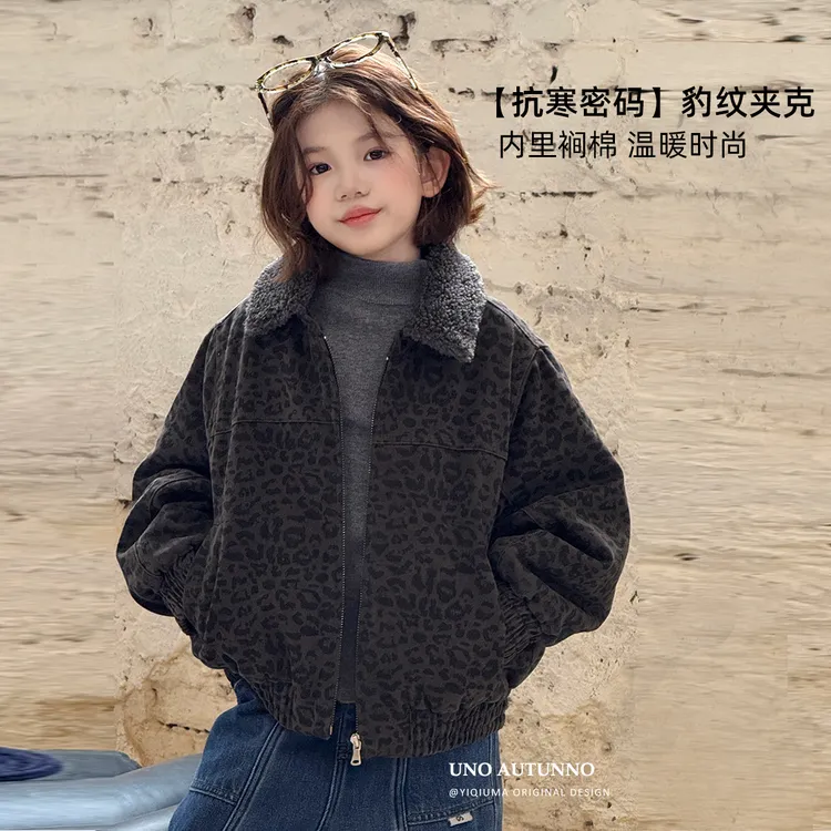 现货「UNO AUTUNNO」【豹款】绿豹纹女童冬季宽松翻领夹克外套GD2581
