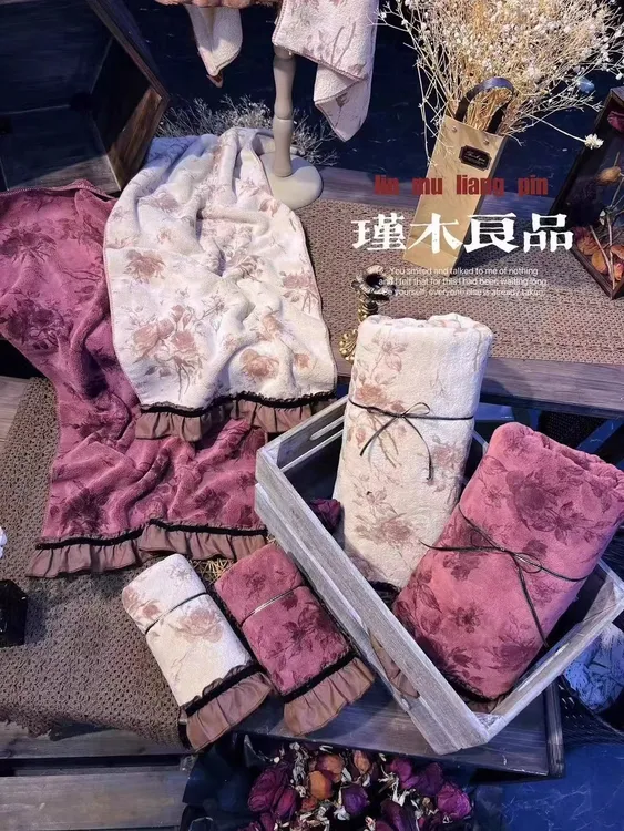 瑾木宫廷风珊瑚绒加厚加大毛巾浴巾干发帽吸水复古柔软耐用