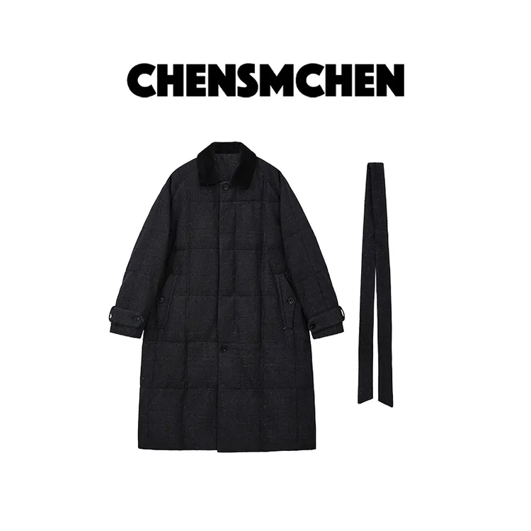 CHENSMCHEN桑蚕丝翻领长款保暖鹅绒服女气质百搭羽绒服CSY11088SL