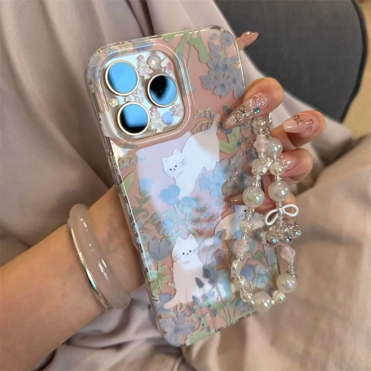 丛林蓝色玫瑰白猫适用iPhone16大孔15苹果手机壳华为oppo小米vivo
