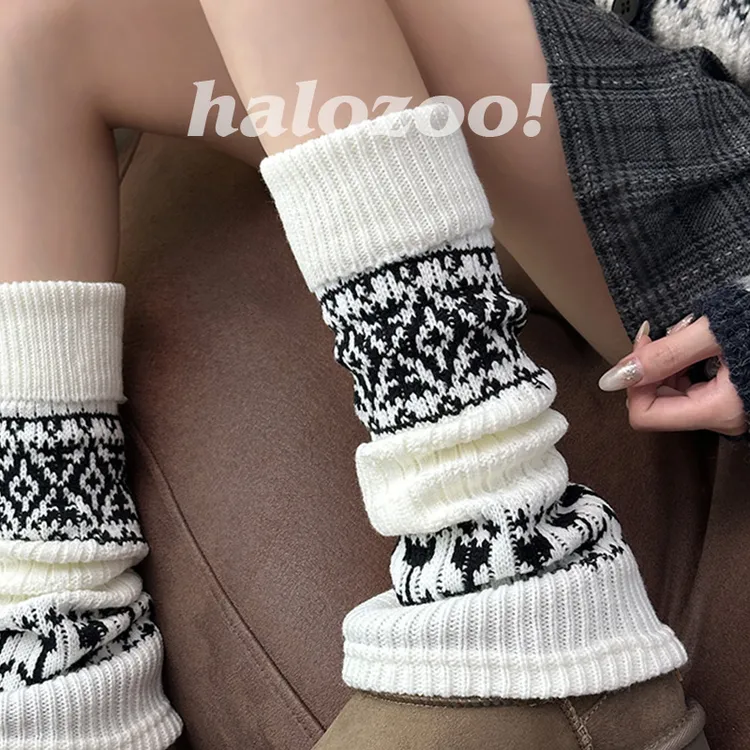 白色费尔岛袜套堆堆袜子女秋冬季搭配雪地靴加厚保暖显瘦复古腿套