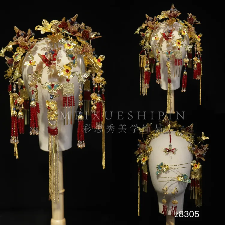 z8305新款红金色大后区重工百搭秀禾古风新娘结婚头饰