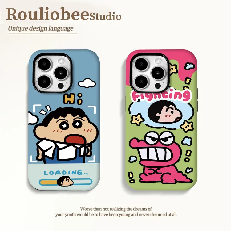 卡通粉鳄鱼小新适用iphone16菲林15手机壳华为vivo小米14oppo软13