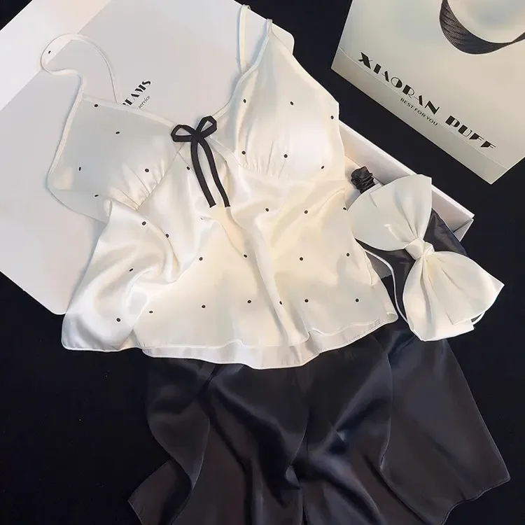 带胸垫奶味糖黑可爱清爽冰丝吊带睡衣女冰爽家居服2025新款夏季