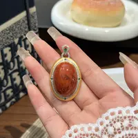 【凰一品】原矿柿子红虎皮纹（满肉料）南红吊坠18k金