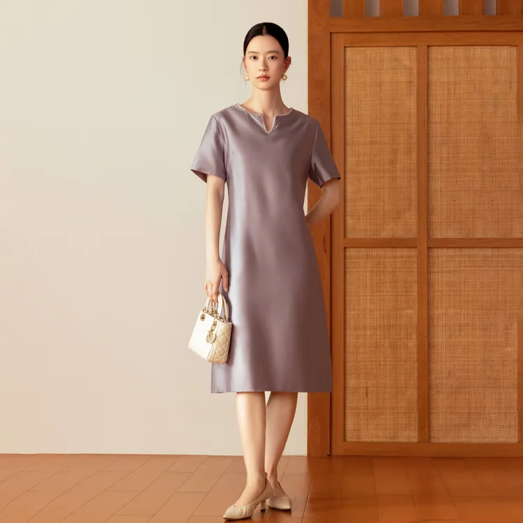 西子/【雾紫千金】高级轻奢丝毛小香风紫色连衣裙/CQTJ333