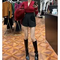 【Wan wan】呢子料高腰斜口袋短裤