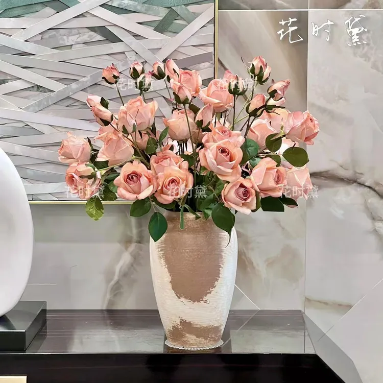 北欧风卡布奇诺焦边玫瑰婚庆花墙插花家居装饰花束摆设