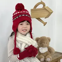 宝宝帽子针织帽加厚保暖护耳帽秋冬手工帽子毛球中大童套头帽子