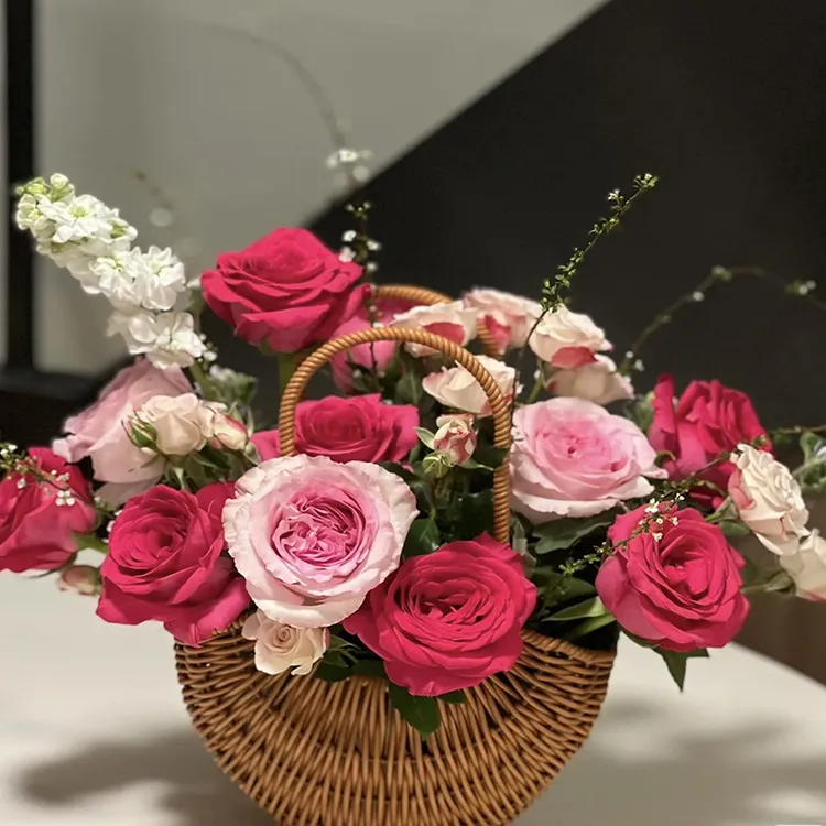 网红仿藤节日手提插花篮鸡蛋鲜花水果蓝手大尺寸半月花篮子