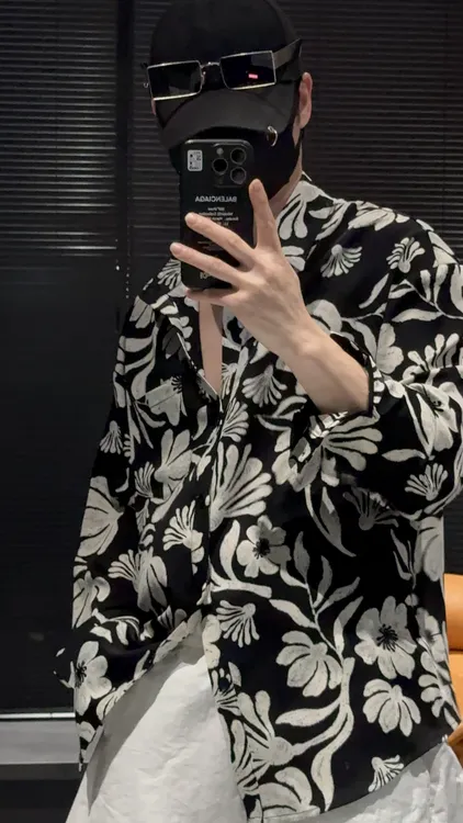 （现货）尚锋男装2502春季新品时尚印花休闲慵懒百搭宽松衬衫痞帅