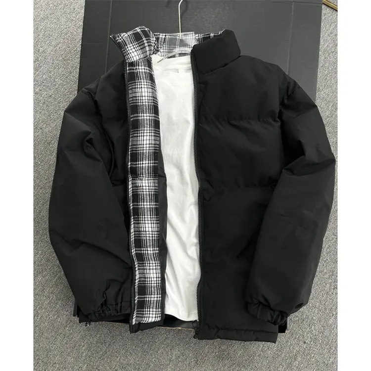 美式cleanfit格子拼接夹克棉服男款秋冬季宽松高级感加厚棉衣外套