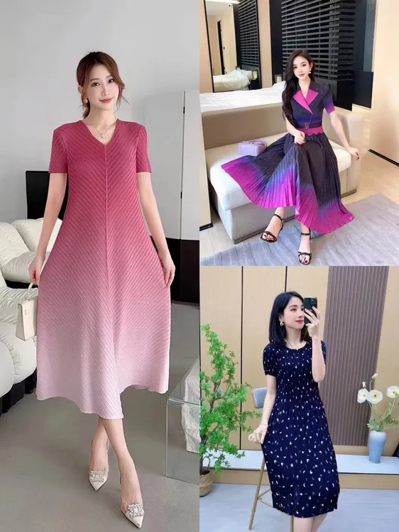 J【魔术褶皱裙】2025年三宅大码女装原创设计外贸弹力显瘦连衣裙