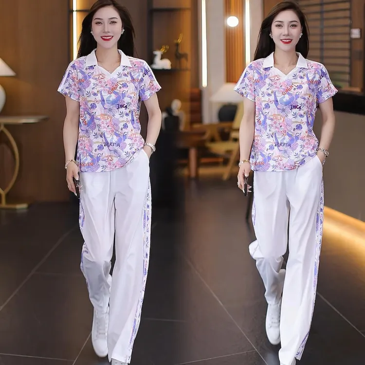 休闲运动套装女2025气质减龄宽松印花显瘦夏装碎花韩版夏季运动装