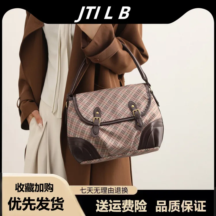 大容量格子包托特包时尚百搭潮流简约高级感小众手提单肩斜挎包包