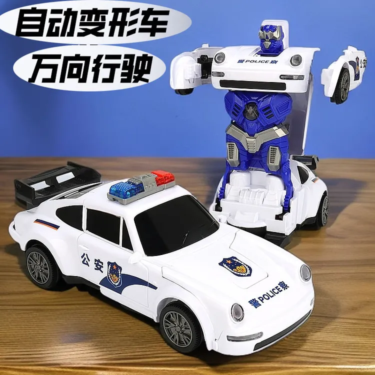 3-6岁儿童变形汽车机器人警车玩具1-3岁小朋友万向声光电动玩具车