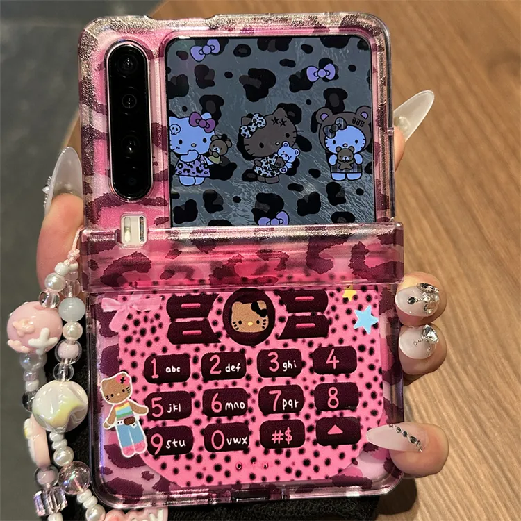 甜酷豹纹大哥大kitty适用小米mixflip2手机壳华为purax/pocket2/s