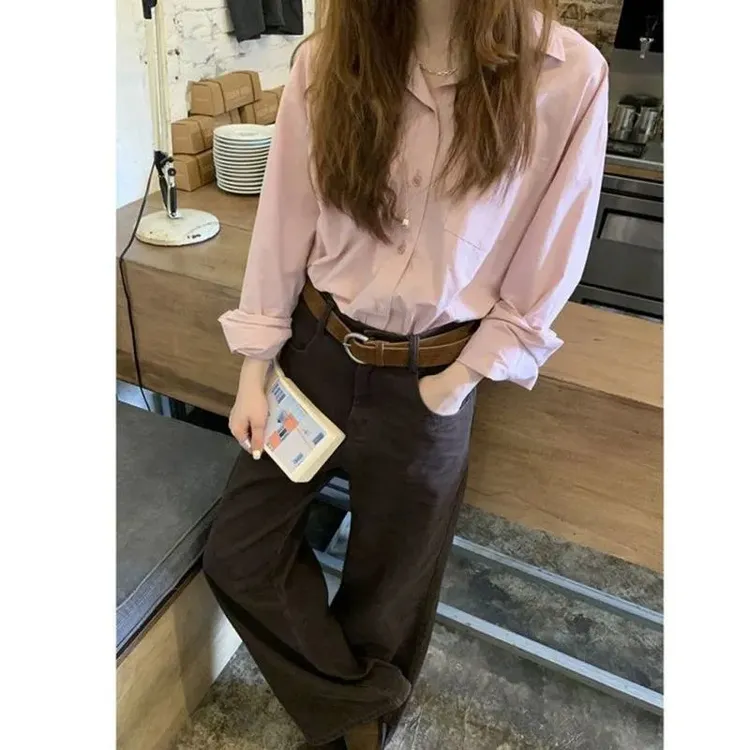 2025秋冬新款韩系通勤百搭纯色打底衬衫法式经典款气质长袖上衣女